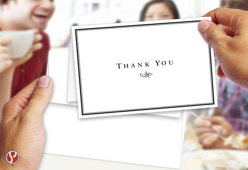 Set 25, 5x7" Thank You Cards For Small Business, Bulk of Folding Greetings, Ships Flat, Blank Inside + Envelopes