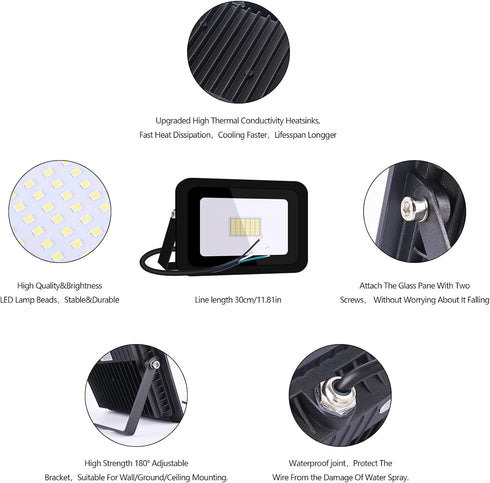 MIHEAL Ultra-Thin 10W 20W 30W 50W 100W LED Flood Light Spotlight for Outdoor Garden, Street, Square (Cool White, 30W)