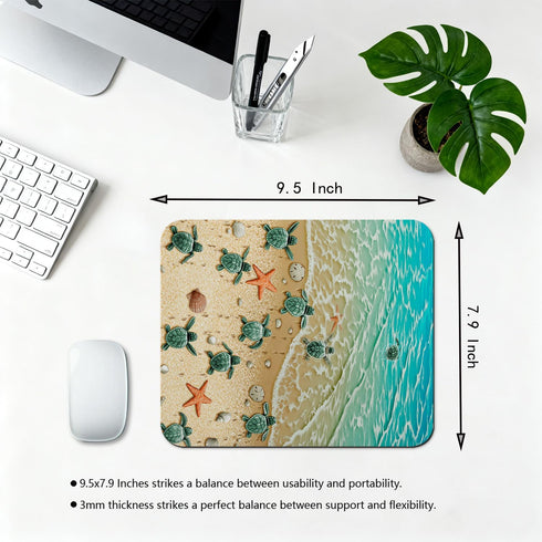 knseva Sea Turtles on The Beach Painting Mouse Pad, Starfish Shell Blue Ocean Art Mat for Desk