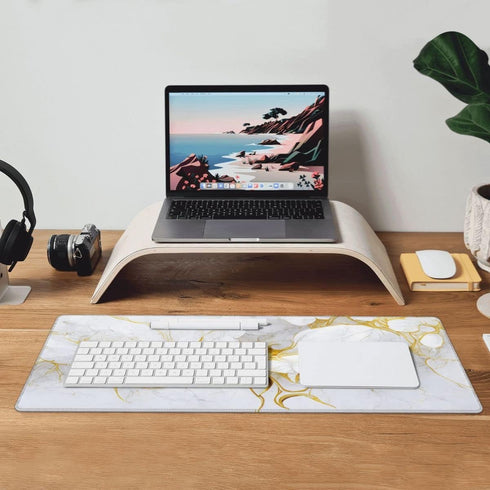 Office Home White Gold Marble Flower Desk Pad, 31.5"×11.8" Large Gaming Mouse Pad, Waterproof Thick Non-Slip