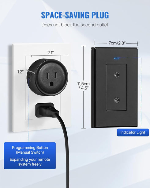 100ft (1 2 H05RC1206 Black Remote Control Outlet Plug, WILAWELS Wireless Light Switch, On Off Remote Switch Outlet