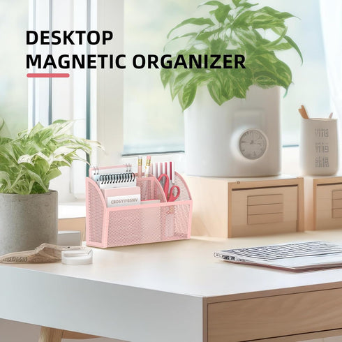 DALTACK Magnetic Pencil Holder Magnetic Shelf for the Whiteboard 3-Grid Mesh Magnetic Pen Holder for Refrigerator Magnetic Organizer Locker Accessories Organizer for Home, School and Office, Pink by DALTACK
