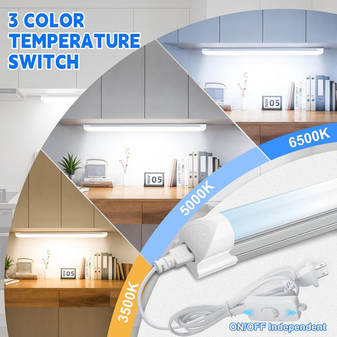 1.5FT, 3 3500K/5000K/6500K, 16W 1920LM, 18-inch T8 (2-Pack) CNSUNWAY LED Shop Lights Color Changing Under Cabinet
