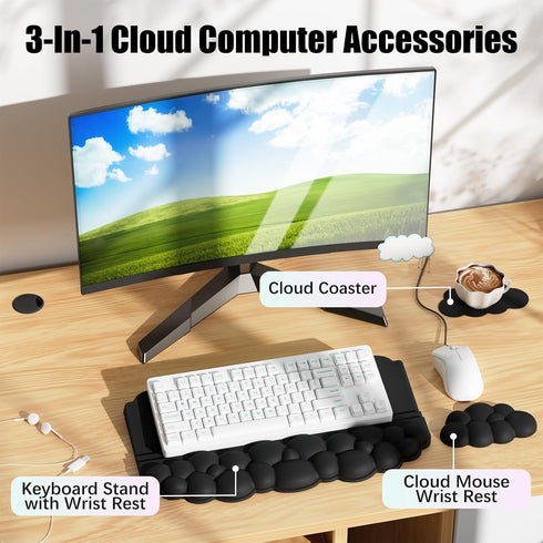 Set Ergonomic Wrist Rest for Keyboard and Mouse, Soft Memory Foam Cloud Keyboard Stand Pad with Wrist Rest