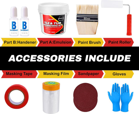 Vividye 35oz Countertop, Tub and Tile Refinishing Kit, Tub Refinishing Kit with Complete Tools and Hardener, Ceramic