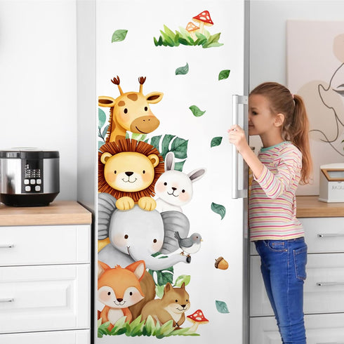 Yovkky Jungle Animals Wall Decals Stickers, Safari Giraffe Lion Elephant Fox Bunny Squirrel Bird Toddler Baby Nursery