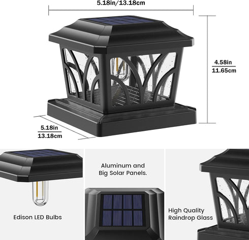 2 4x4 5x5 6x6 2 Pack SIEDiNLAR Solar Post Cap Lights Outdoor, Aluminum Glass Modes Fence Post Caps for Vinyl Wooden