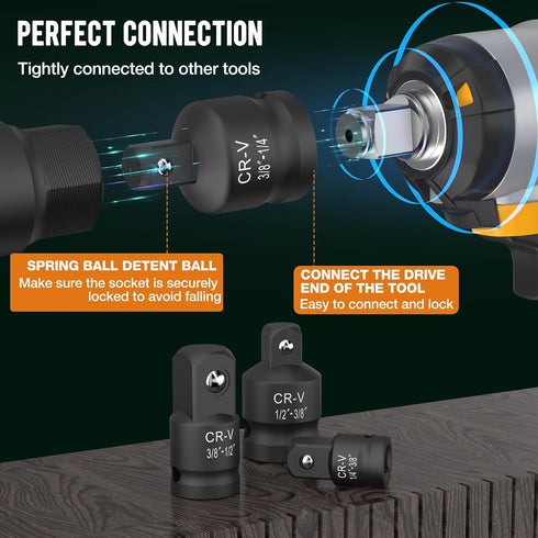 2PCS Impact Socket Adapter and Reducer Set, 1/2" to 3/8" & 3/8" to 1/2" Impact Adapter Set for Mechanic Tools