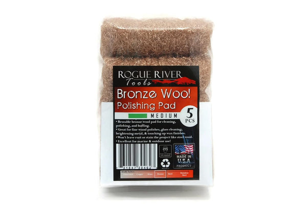Rogue River Tools Bronze Wool Pads - Medium (5pc) - Marine, Glass, Wood, Industrial, Soft Touch, No Rust!