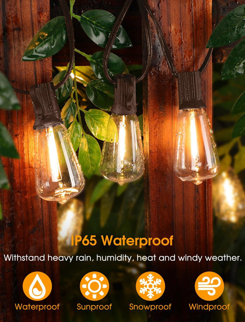 25FT 10+1 Dimmable ST38 Bulbs Larkvue Outdoor String Lights, Patio Lights with LED Waterproof Shatterproof Linkable