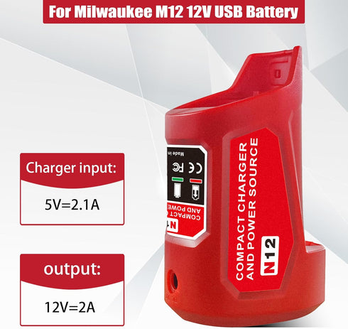 Milwaukee 12V M12 Battery Power Source Adapter, Power Wheel Charger Adapter with 12V DC Port for Heated Jacket