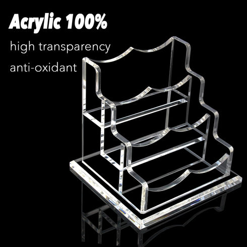 PARTSPOWER Acrylic Business Card Holder - Horizontal Clear Display Stand, Desk Accessory Organizer (3-Slot)
