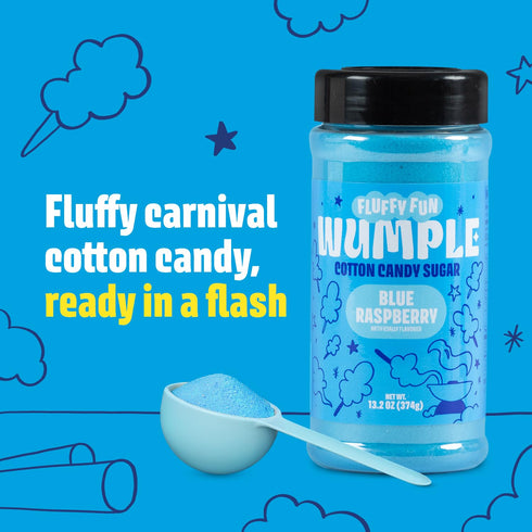 Pack 1 -13.2 oz) Wumple Blue Cotton Candy Sugar Flavored Floss Sugar for Cotton Candy Machines, Fluffy Ready-to-Use Mix