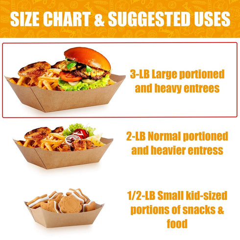3 lb 300 Pack Zhehao Kraft Paper Food Trays Disposable Nacho Hot Dog Trays Bulk Paper Food Boats Brown Serving Boats