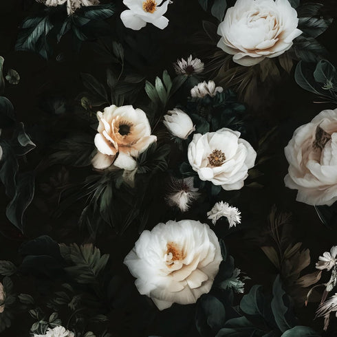 Black Floral Wallpaper Peel and Stick Vinyl for Cabinets, Waterproof Self-Adhesive Contact Paper for Kitchen Countertop