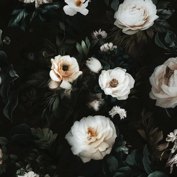 Black Floral Wallpaper Peel and Stick Vinyl for Cabinets, Waterproof Self-Adhesive Contact Paper for Kitchen Countertop