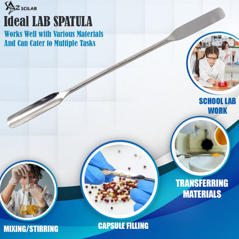 Stainless Steel Double Ended Micro Lab Scoop Spoon, Half Rounded & Flat End Spatula Sampler (7 INCH)