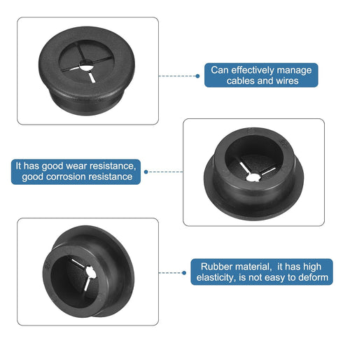 uxcell 8 Pcs 1 Inch (25mm) Desk Grommet, Flexible Rubber Wire Hole Cover for Office Computer Desk Organizer, Black