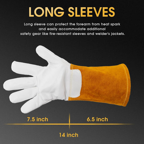 TOOLIOM Premium Goatskin Tig Welding Gloves, Cowhide Split Leather, High-Dexterity, 14-inch