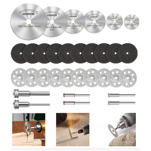 Cutting Wheel Set for Dremel Rotary Tool, HSS Circular Saw Blades, Resin Cutting Discs, 545 Diamond Wheel, 1/8" Shank