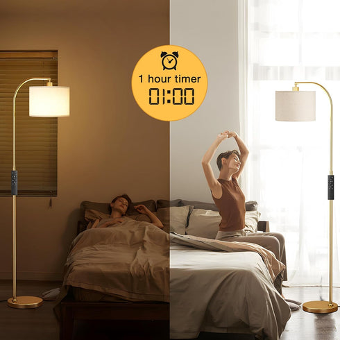 Dimmable Bulb, Ambimall Arc Floor Lamp with Remote and Stepless Colors Temperature & Brightness Adjustable, Gold Floor
