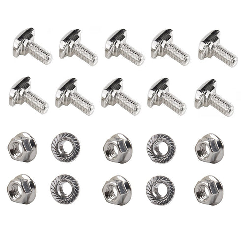 10pcs M5 x 10mm Hammer Head Bolt T Screw, 10pcs M5 Hexagon Flange Nuts Set for 2020 Series Standard 6mm T-Slot