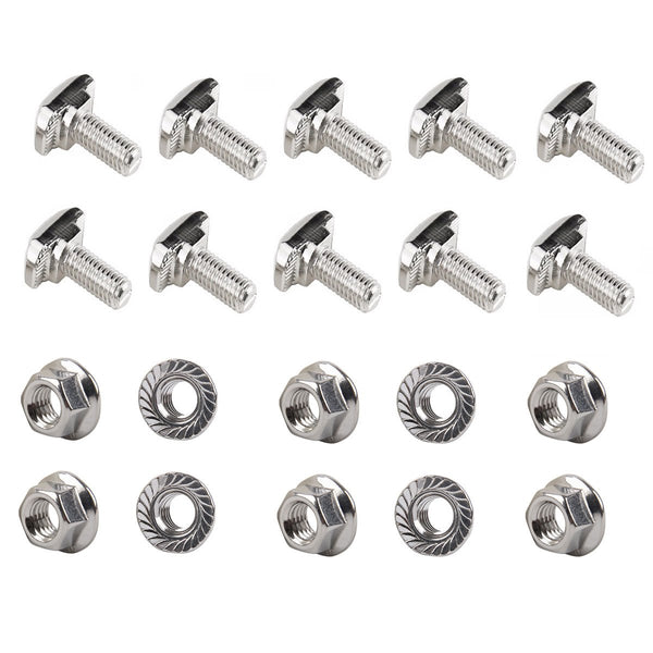 10pcs M6 x 25mm Hammer Head Bolt T Screw, 10pcs M6 Hexagon Flange Nuts Set, Carbon Steel Nickel Plated for 3030 Series