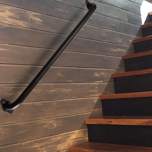 45 Inch Black No-Slip Hand Rails for Indoor Stairs, Wall Mount Staircase Handrail - Outdoor Metal Stair Railing, Iron