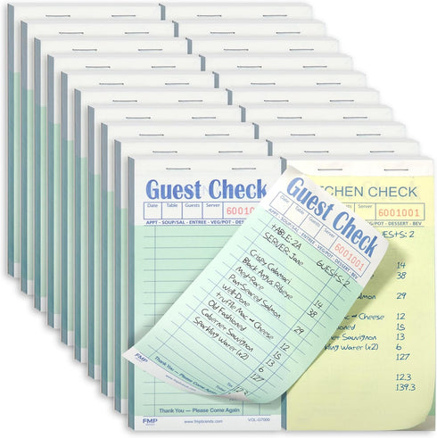 FMP Brands Double Part Guest Check for Servers, Server Note Pads 1000