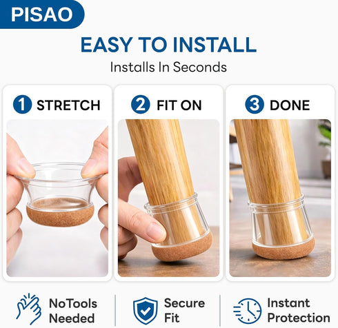 24 (Fit:0.76"-1.18") PISAO Pcs Chair Leg Floor Protectors, Silicone Chair Leg Protectors Caps Covers for Hardwood