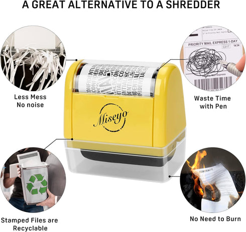 Miseyo Wide Roller Stamp, Identity Theft Stamp, 1.5 Inch, Perfect for Privacy Protection, Yellow