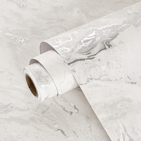 Matte Beige/Silver Marble Contact Paper, Textured Beige Granite Peel and Stick Wallpaper for Waterproof Kitchen Table