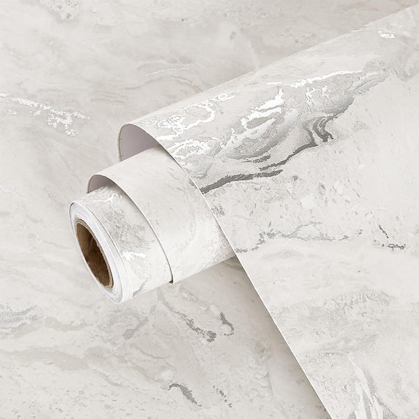 Matte Beige/Silver Marble Contact Paper, Textured Beige Granite Peel and Stick Wallpaper for Waterproof Kitchen Table
