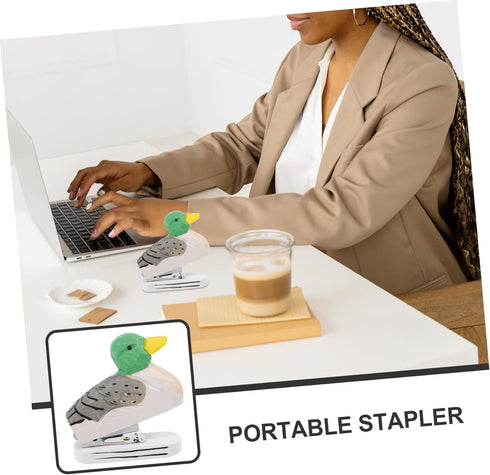 MAGICLULU Mini Desktop Stapler, Funny Stationery Carved Wooden Stapler, Decorative Stapler for Office