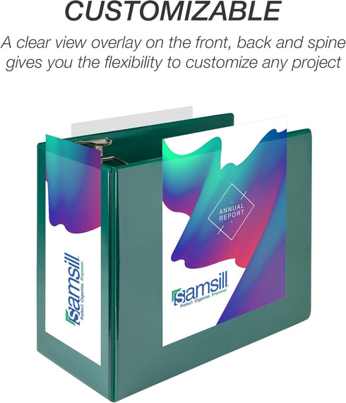 Samsill Durable 6 Inch Binder, Locking D Ring Binder, Customizable Clear View Cover, Green, 2 Pack, Each Holds 1225