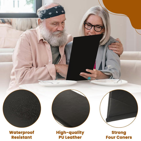 6 Pack 4.25" 11", 6 Menu Covers x View PU Leather Menu Holders for Restaurant, Bar, Coffee Shops, Wine Lists & Drink