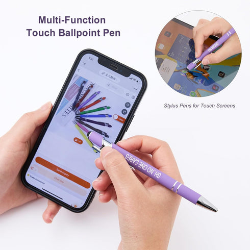 Funny Pens, 12 Pcs Sarcastic Ballpoint Pens, Fine Point Smooth Writing Pens with Screens Touch Stylus Tips, Black Ink