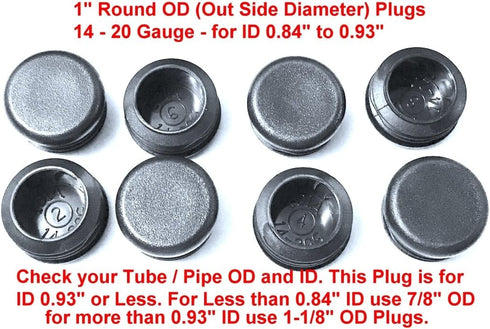 (Pack of 10) 1" Round OD Black Plastic Tubing Plug - 14-20 Gauge for Hole Size 0.84" to 0.93"