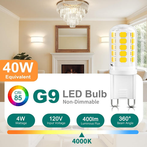 G9 Bulb, 4000K G9 Bulbs 4W, 40W Non-dimmable, 400 T4 6 Pack DiCUNO LED Natural White, LED Light Equivalent to Halogen