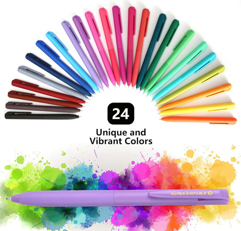 Retractable Gel Pens, 24 Color Set, Colorful Multi-color Ink, 0.5mm Fine Point for Journals Notebooks