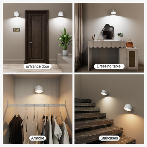 2Pcs, 3500mAh 360 3 Moobibear Motion Sensor Wall Light Indoor Rechargeable Battery Operated LED Wall Light, Wall Lamp