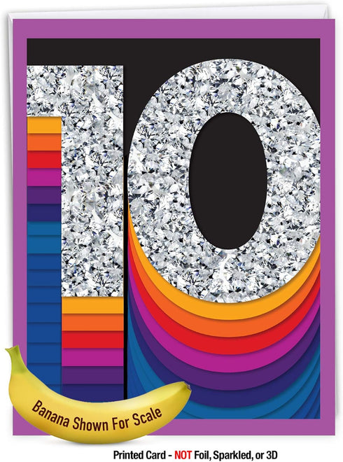 The Best Card Company Jumbo 10th Milestone Anniversary Congratulations Notecard w/Envelope, 8.5 x 11
