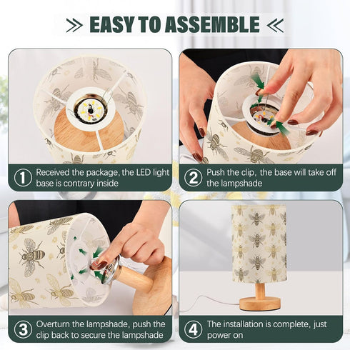 AEYIHKSE Flying Bee Pattern Small Desk Lamp for Bedroom Nightstand Bedside Lamps with USB Table Lamp with Fabric Night