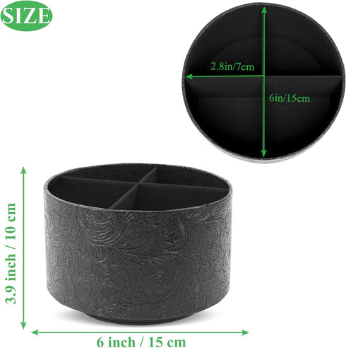 lizimandu Round Leather Art Supply Organizer, 360 Degree Spinning Pencil Holder, Multi-Functional Desktop Stationary