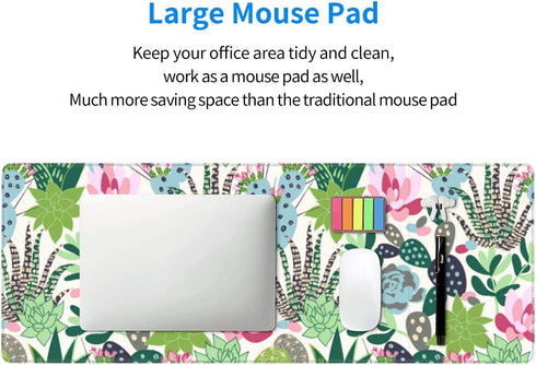 Cute Large Mouse Pad Desk Mat, Succulents and Cactus Big Extended Gaming Mousepad with Stitched Edges for Office,