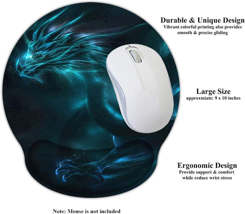 Meffort Inc Mouse Pad with Wrist Rest Support & Non-Slip Base – Durable Ergonomic Gaming Mousepad, Blue Dragon Design
