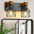 Ablwigh 2-Light Farmhouse Bathroom Light Fixtures Over Mirror, Rustic Wood Vanity Lights for