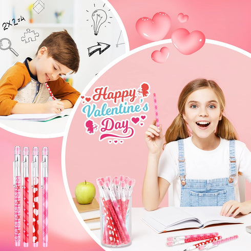 Valentine's Day Pencils, Plastic Party Favors for Kids, Bulk Heart Pencils for Classroom Rewards (48 Pieces)