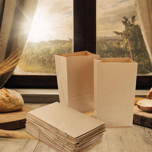 100pcs 18x11x32cm Packaging VOSAREA Kraft Paper Bread Bags and Cookie Bags Oil-resistant Disposable for Bakery