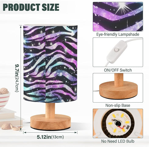 ALAZA Bedside Table Lamp for Bedroom Purple Blue Sparkling Zebra Print Nightstand LED Light Lamps with USB Port Linen
